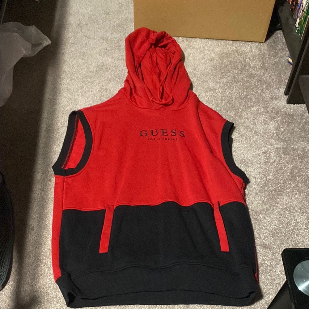 Guess Red and Black Sleeveless Hoodie